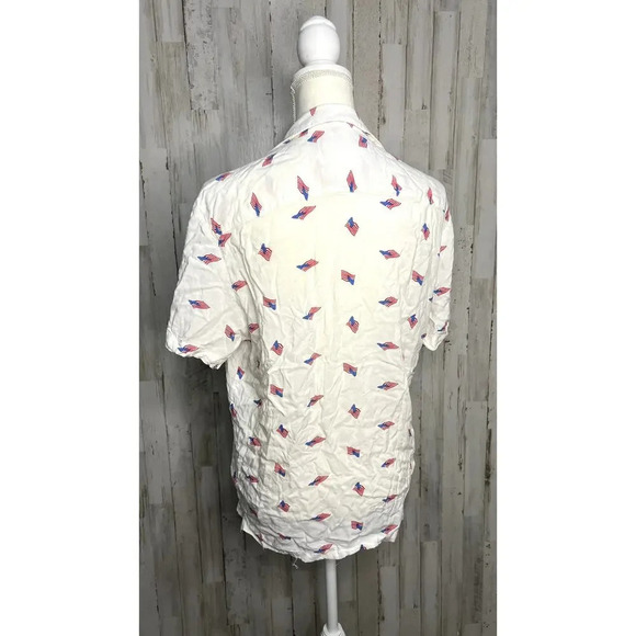 Denim & Flower Men's Large American Flag Print Short Sleeve Button Up Shirt - Picture 3 of 5